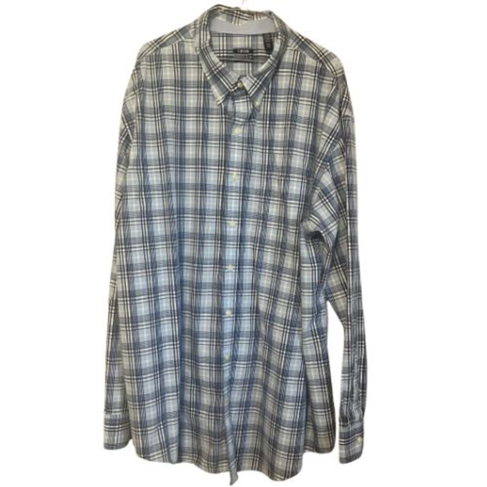 IZOD Plaid Button-Up Shirt 3XL Tall Long Sleeve Blue Classic Fit Men's
